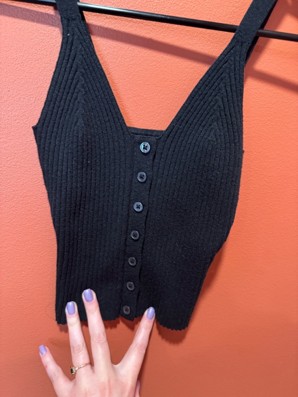 aerie Black Ribbed Button-Front Cropped Cami